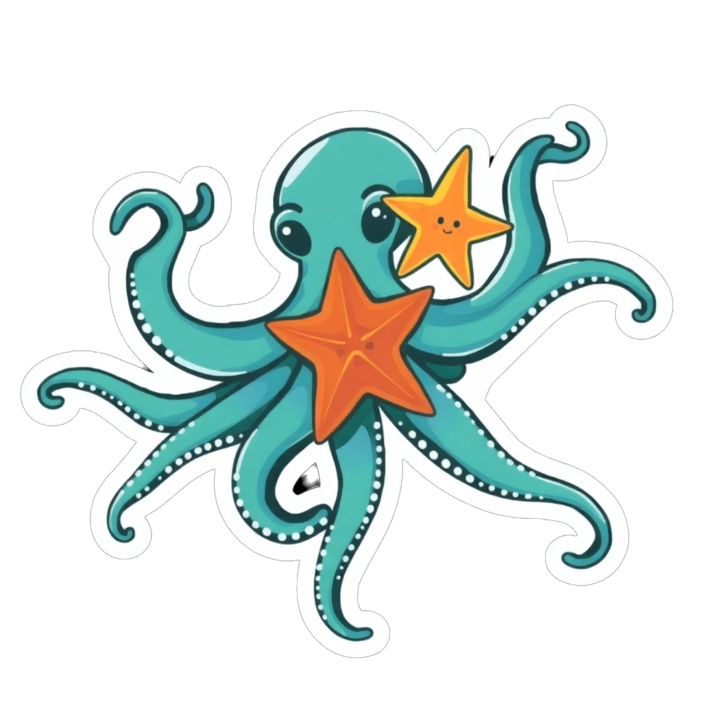 octopus playing with a starfish