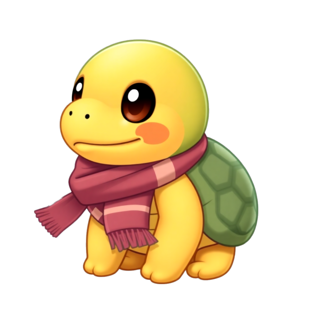 a turtle wearing scarf, super cute, kawaii style, chibi turtle, adorable expression