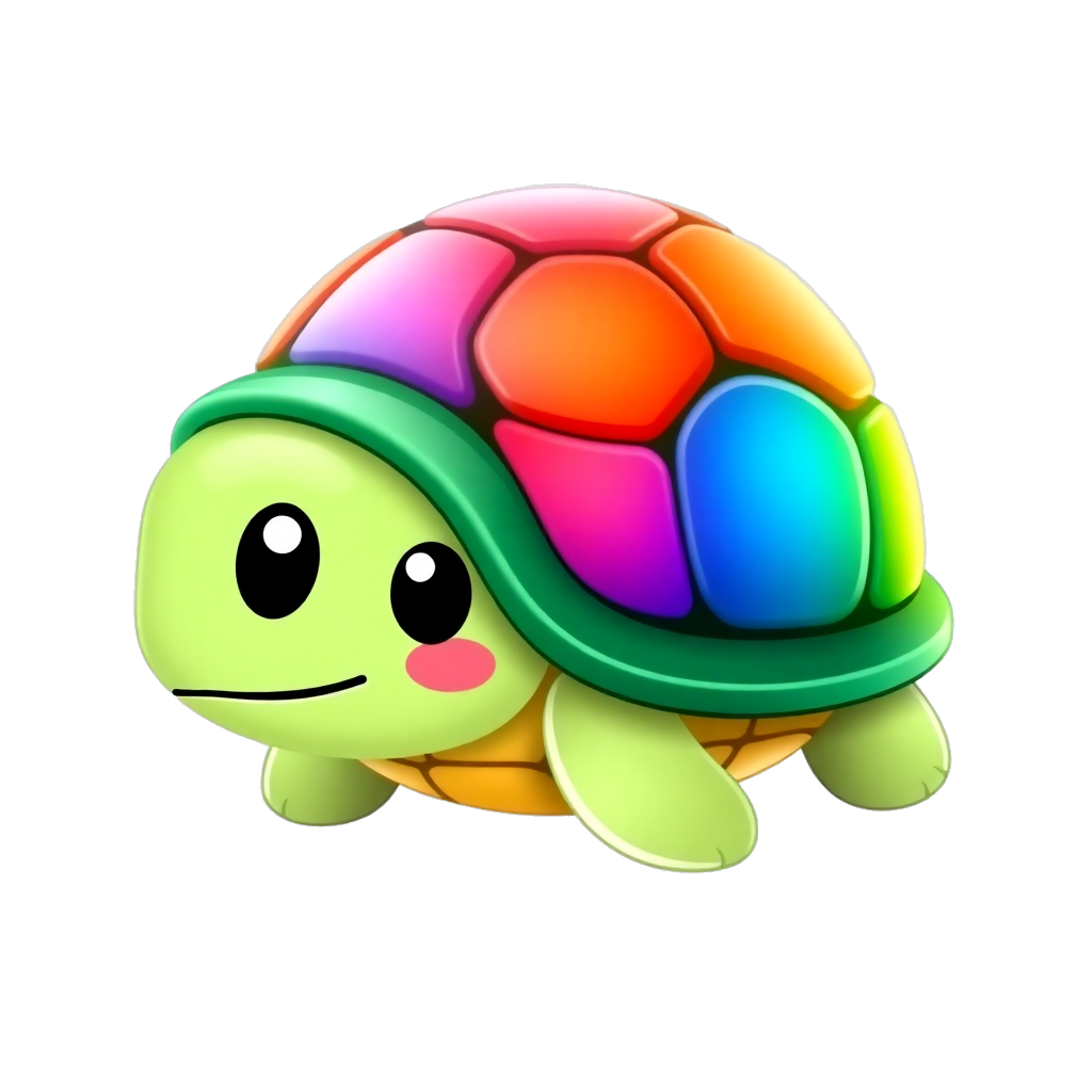 a turtle with rainbow shell, super cute, kawaii style, chibi turtle, adorable expression