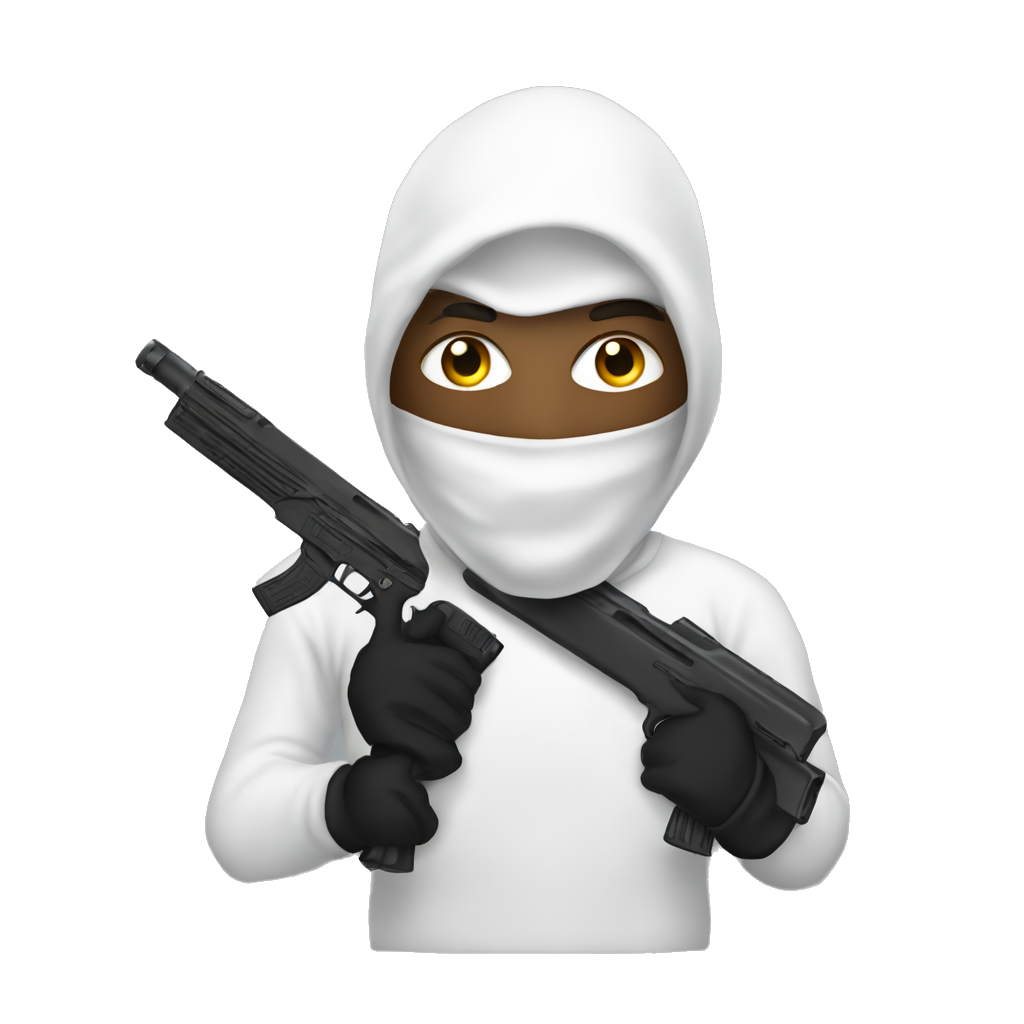 white male with ski mask on, holding a gun