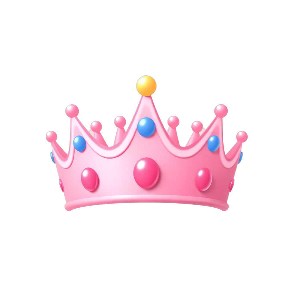 a pink princess crown, kawaii style, cute, pastel pink theme