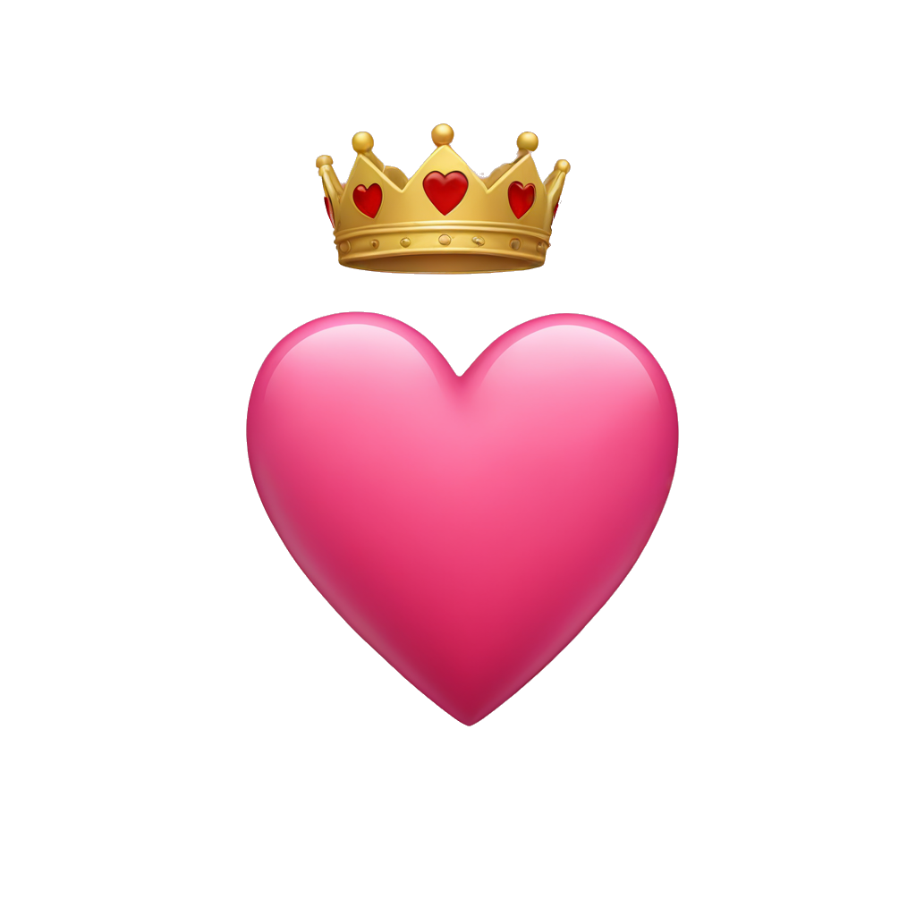 un corazón rosado con una corona